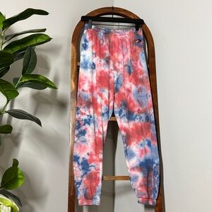 Aviator Nation SMALL Red Blue Tie Dye Jogger Sweatpants Hand Dyed USA Made
